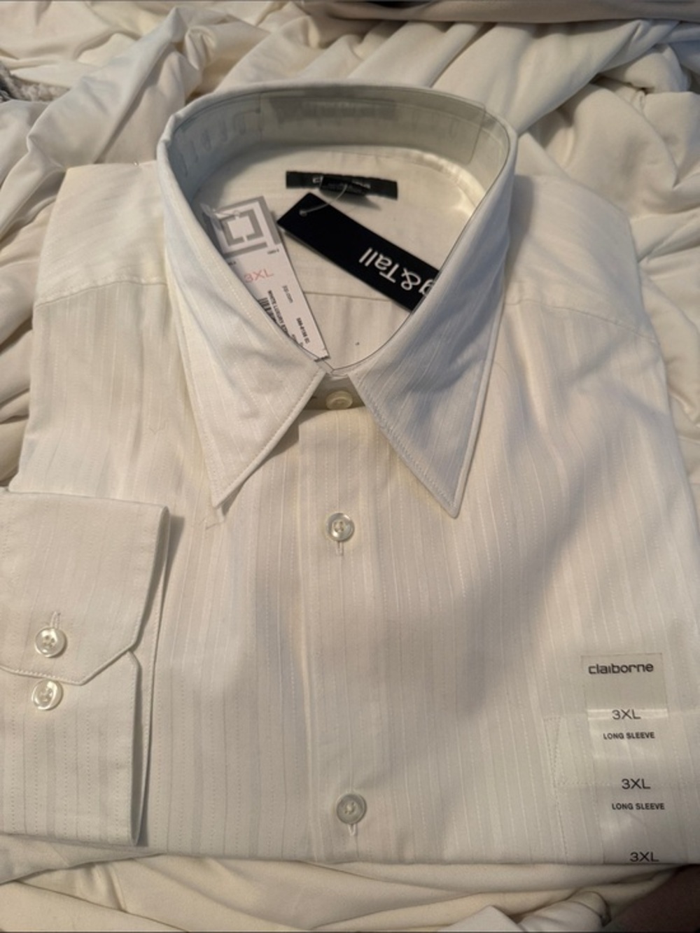Claiborne  White luxury stripe cotton Long-Sleeve Dress pocket Shirt - 3XL